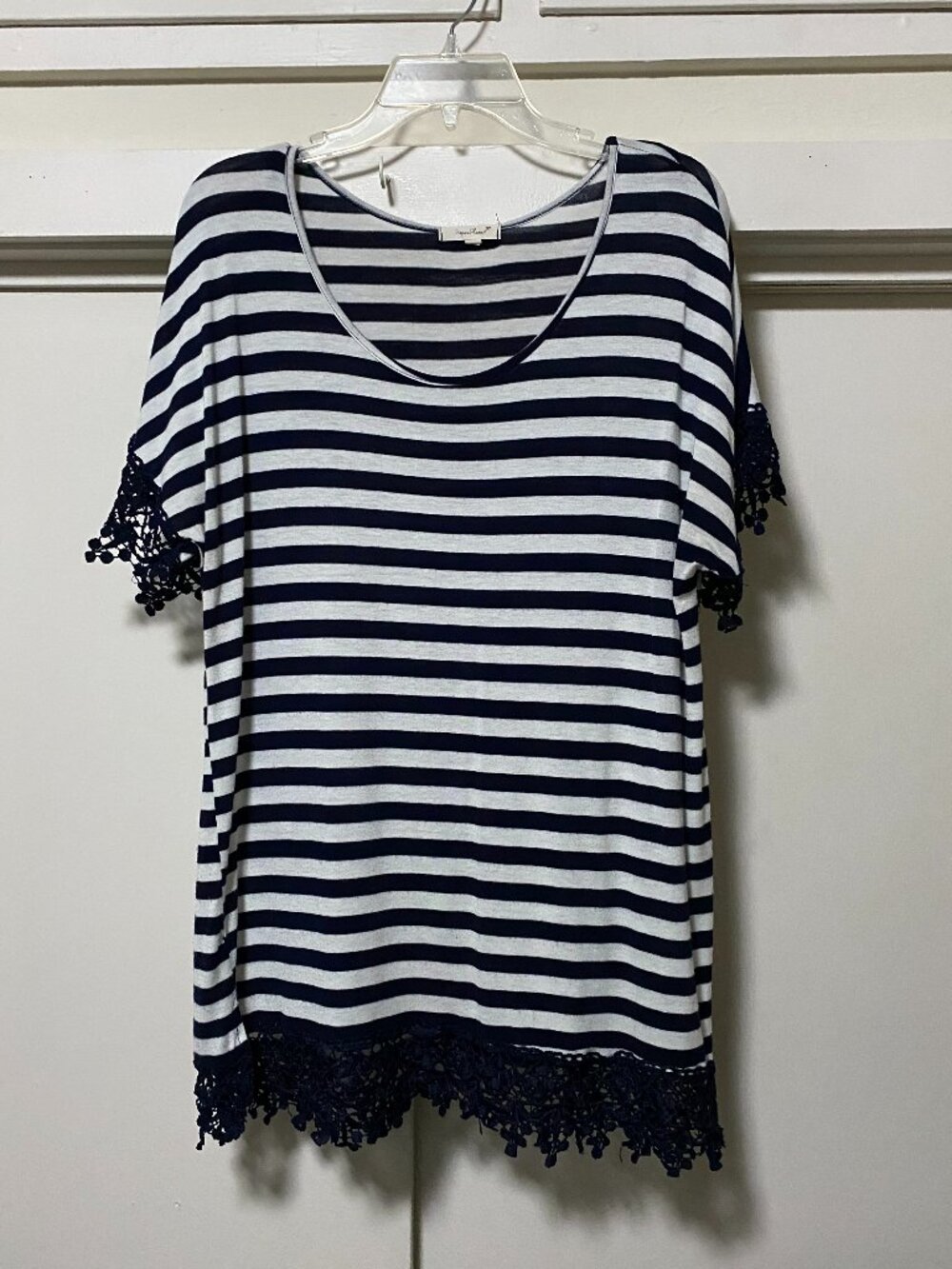Paper Plane, black & white stripe tunic/dress w/fringe, size 2X